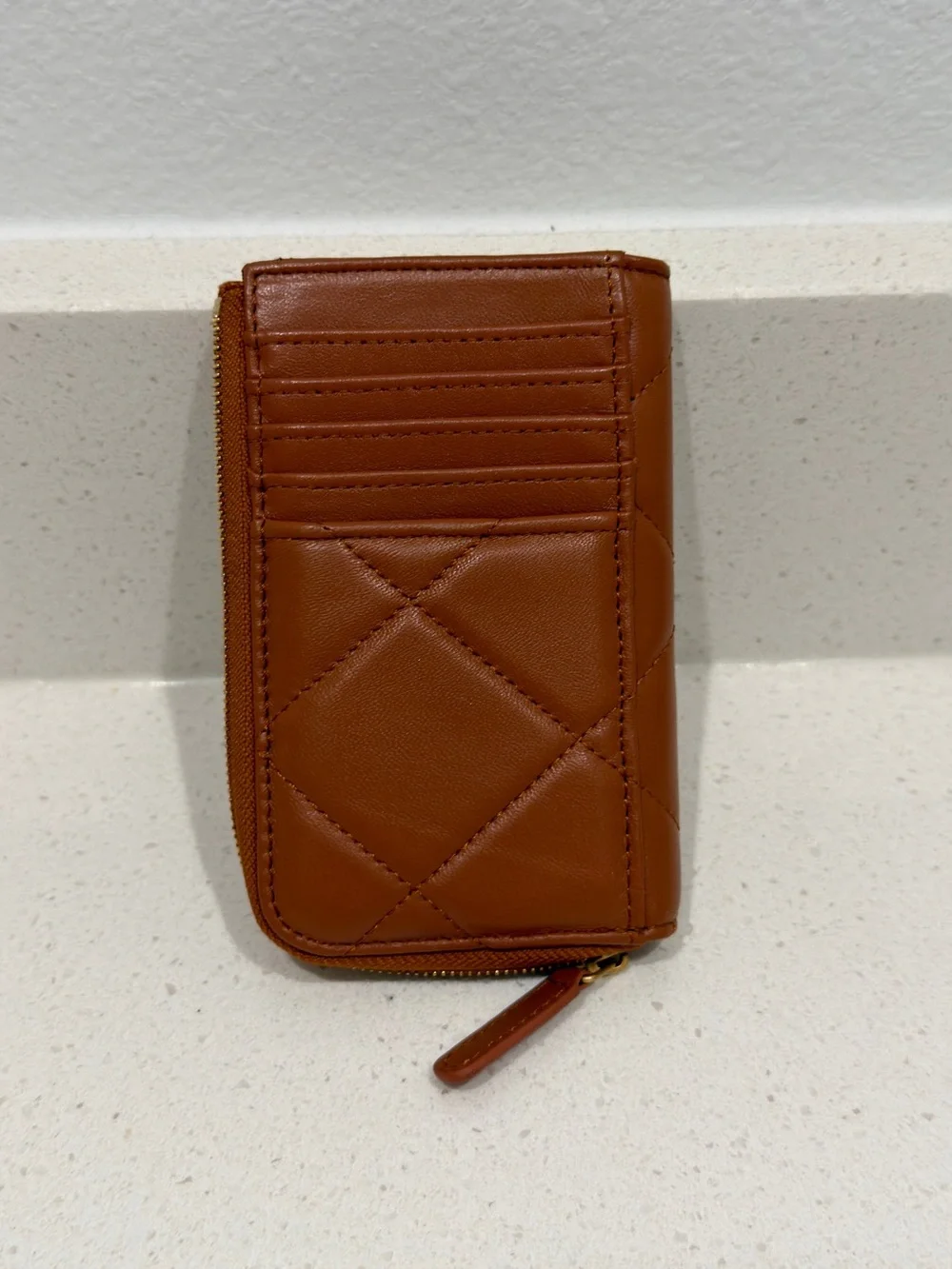 Quilted Zip Card Case - Brown